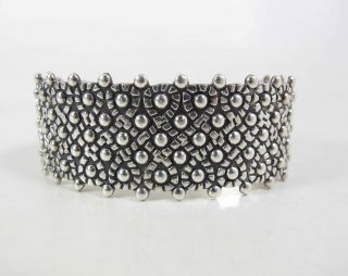 Vintage Mexican Sterling Silver Cuff Bracelet With Intricate All - Over Pattern