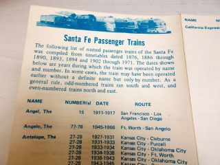 Santa Fe Railway Passenger Trains List Of Named Trains In Service From 1876 - 1971