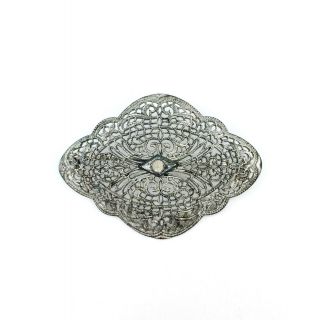 Antique Victorian Edwardian Sterling Silver Ornate Filigree Pin Brooch