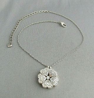 Vintage Brighton Silver Tone Rhinestone Heart Flower Articulating Necklace