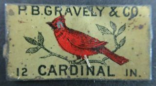 Vintage Tin Tobacco Tag P.  B.  Gravely & Co.  12 In Cardinal
