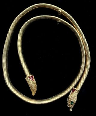 Vtg Rare Trifari Gold Tone Rhinestone Snake Coil Waist Belt ? Signed 33 " A004