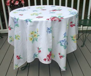 Vintage Print Tablecloth Flowers Red Blue Yellow Teal