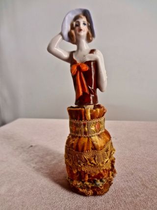 Charming Vintage German Half Doll Corks Perfume Bottle Covered W/antique Textile