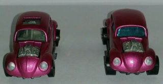 2 1967 Vintage Hot Wheels Red Line Custom Volkswagen Beetle Bugs Magenta.