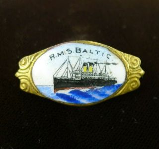 Enamel R.  M.  S.  Baltic Souvenir Pin White Star Line Ocean Liner Ship Vintage