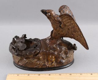 19thc Antique J & E Stevens Eagle & Eaglets Bird Cast Iron Mechanical Bank,  Nr
