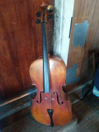 Antique Labeled 4/4 Cello With Tiger Maple Back