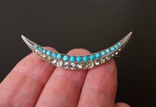 Antique Victorian Solid Silver Gold Backed Turquoise Brooch