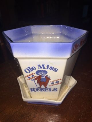 Vintage Ole Miss Col.  Reb Ceramic Flower Pot,  University Of Mississippi