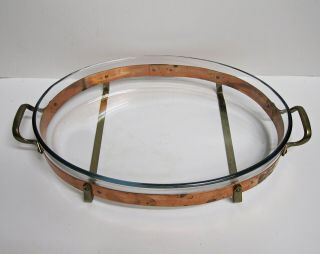 Nilsjohan Nils Johan Sweden Copper Oval Casserole Dish Pyrex Glass 14 " Vintage