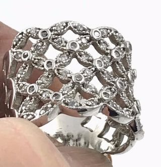 VINTAGE.  925 Sterling Silver & Cubic Zirconia,  Lattice Weave Band Ring,  Size 7.  5 2