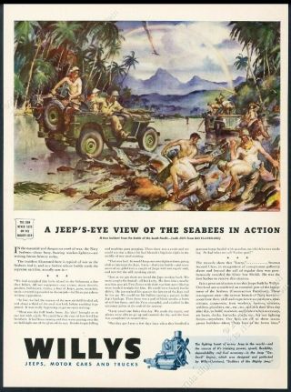 1944 Willys Jeep Us Navy Seabees South Pacific Island Art Vintage Print Ad