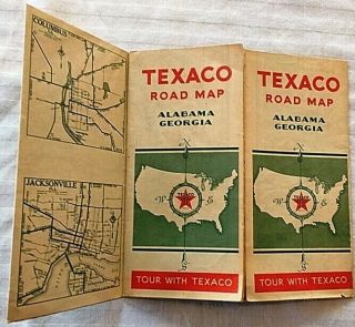 Vintage 1932 Texaco Fold Out Road Map Of Alabama And Georgia