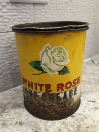 Vintage Oil Can White Rose Cup Grease Tin