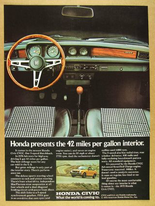 1975 Honda Civic Cvcc Hatchback Interior Dash Seats Photo Vintage Print Ad
