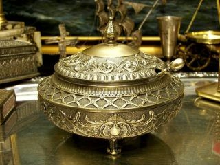 Brass Platesugar Bowl Richly Ornamented Floral Motif Vintage Antique
