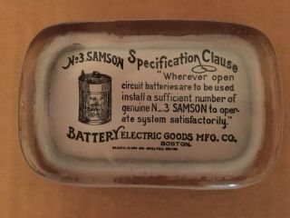 Vtg Glass Advertising Paperweight - Electric Goods Mfg.  Co.  - Samson Battery - Boston