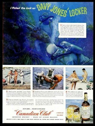 1956 Scuba Diving Diver Photo Canadian Club Whisky Vintage Print Ad