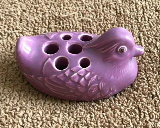 Vintage Ceramic Flower Frog Duck - Light Purple