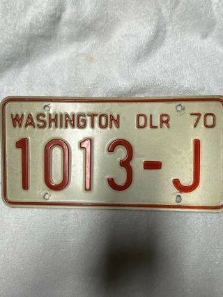 Vintage 1970 Washington Dealer License Plate.  Tag 1013 - J