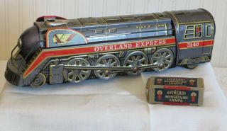 Overland Express Vintage Tin Litho Battery Operated Train Toy Japan W/box Lights
