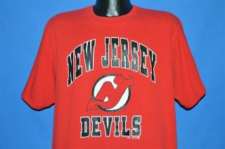 Vintage 90s Jersey Devils Nj Red Cotton Nhl Logo T - Shirt Hockey Xl
