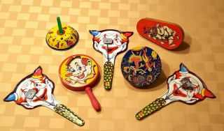 Vintage Assortment Of Tin Noisemakers By Kirchhof Co.  & U.  S.  Metal Toy Mfg.  Co.