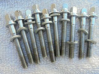 (10) Vtg.  Ludwig Supraphonic Snare Drum 1 5/8 " Tension Rods - Brass Washers -