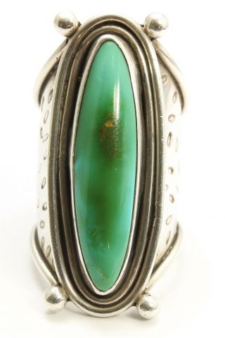 Vintage Navajo Sterling Silver Stamped Blue Gem Turquoise Column Ring Sz4.  5/4.  75