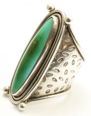 Vintage Navajo Sterling Silver Stamped Blue Gem Turquoise Column Ring Sz4.  5/4.  75 3