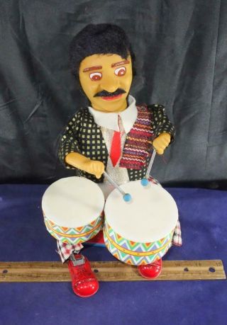 Vintage Alps Battery Operated Tin Toy Mexican Drummer Japan