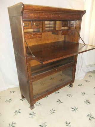 Quarter Sawn Oak Antique 2 Stack Lawyer Bookcase & Secretary Desk Claw Feet
