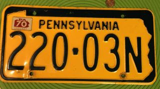 Very Pennsylvania Pa 70 Penna License Plate Tag 220 - 03n With 1970 Sticker