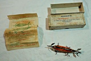 Vintage Wooden Heddon " 150 Dowagiac Minnow " W/ Box And Insert Sheet