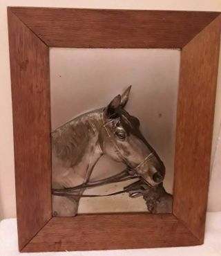 Antique Silvered Metal Wall Plaque Racehorse Head