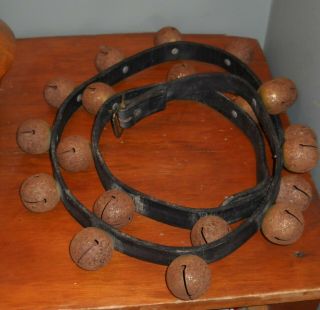 Old Vintage Horse Sleigh Bells On Leather Strap 20 Antique Bells 73 " Strap