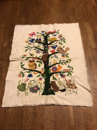 Vintage Crewel Tree Of Life Embroidery Wall Tapestry Picture Woodland Animals