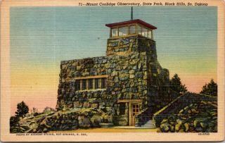 South Dakota Sd Black Hills Mount Coolidge Observatory Postcard Old Vintage