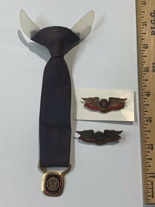 American Legion Clip - On Tie Short Tie With Emblem Vintage 6 1/4 " & 2 Pins