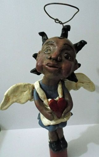 Folk Art Vintage Style African American Angel Doll Hand Sculpted Rosie Heart