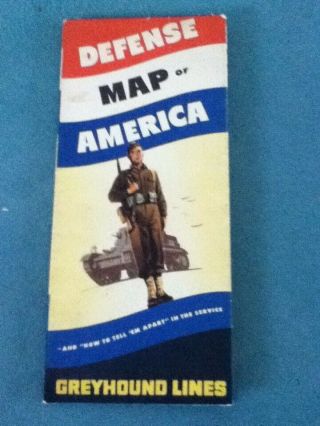 Vintage Wwii Defense Map Of America Greyhound Lines Home Front 1942