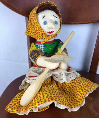 Vintage Kitchen Witch Large Nose Good Luck 15 Inch Embroidered Doll