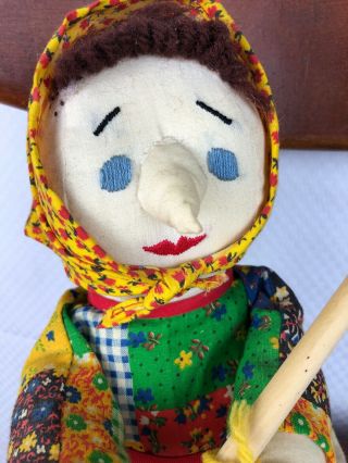 Vintage Kitchen Witch Large Nose Good Luck 15 Inch Embroidered Doll 2