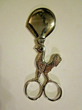 Vintage Italian Chicken Rooster Silver Color Cigar Cutter Scissors