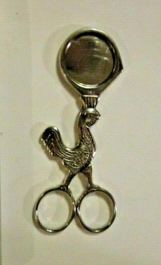 Vintage Italian Chicken Rooster Silver Color Cigar Cutter Scissors 3