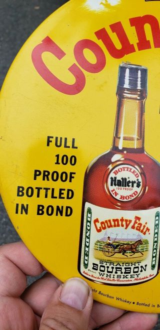 Antique Vintage Hallers County Fair Bourbon Whiskey Advertising Thermometer Sign 3