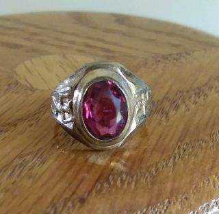 Vintage Rare Brownie Girl Scout Ring Adjustable 120/10k Gold Filled Red Stone