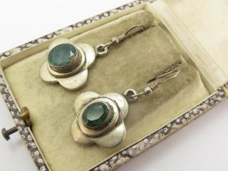 Vintage Sterling Silver & 3 Carat Emerald Earrings