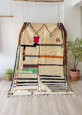 Moroccan Rug Handmade Carpet Vintage Rug Azilal Rug Beni Ourain Rug 8.  2ft/5.  3ft